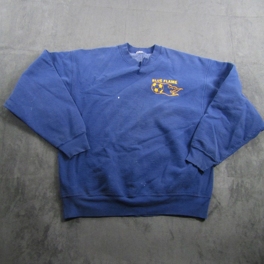 Vintage Sweatshirt Mens XL Blue Distressed Blue Flame Soccer Wallenberg 2